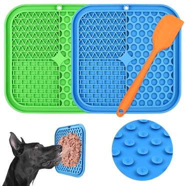 Lick Mat for Dogs,3Pcs Slow Feeder Dog Bowls with Suction Cups（Green Dog Lick Mat + Blue Lick Mat for Cats + Orange Spatula） for Dog Treats & Cat Food (Anti-Slip, Food Grade Silicone)