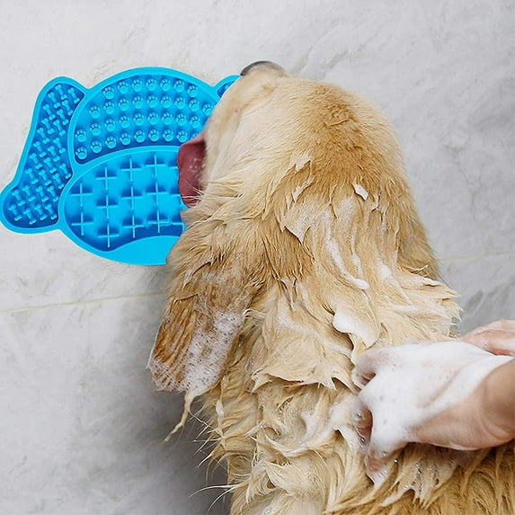 Lick Mat For Dogs Slow Feeder Bowl, Pet Lick Mat For Anxiety Reduction, Dog Lick Pad For Treats & Grooming, Use In Shower & Bath With Suction Cup - Blue