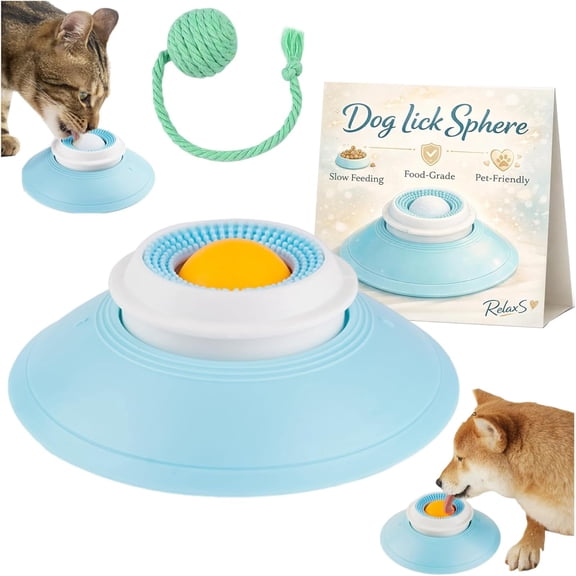 Lick Sphere, Silicone Licksphere for Cats Dogs, Slow Feeder Dog Bowl with Suction Cup, Interactive Built-In Rolling Ball Dog Bowls for Liquid & Semi-Wet Food, Pet Liquid Slow Food Mat