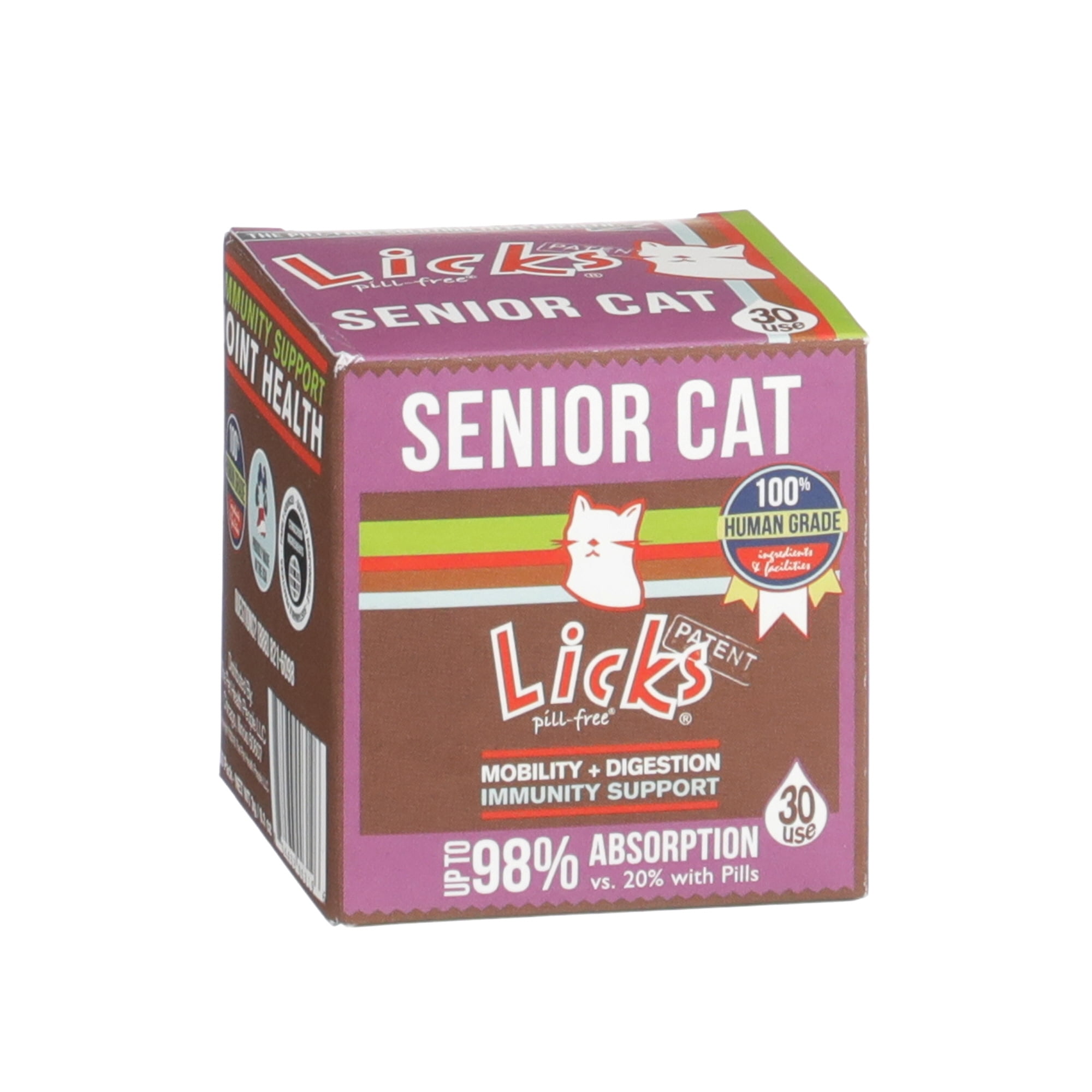 Licks Pill-Free Senior Cat - Joint Support & Digestion Supplement for Senior Cats - Immunity Vitamins & Heart Health Supplements for Older Cats - Gel Packets - 30 Use