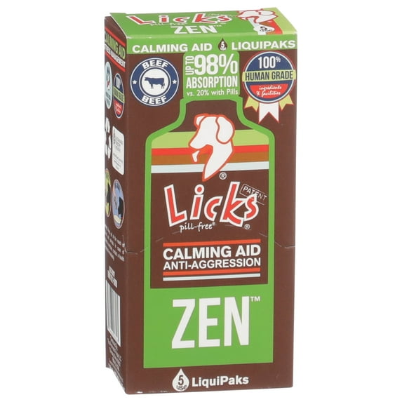 Licks Pill-Free Zen Dog Calming - Calming Aid Supplements for Aggressive Behavior and Nervousness - Calming Dog Treats for Stress Relief & Dog Health - Gel Packets - Braised Beef Flavor, 5 Use