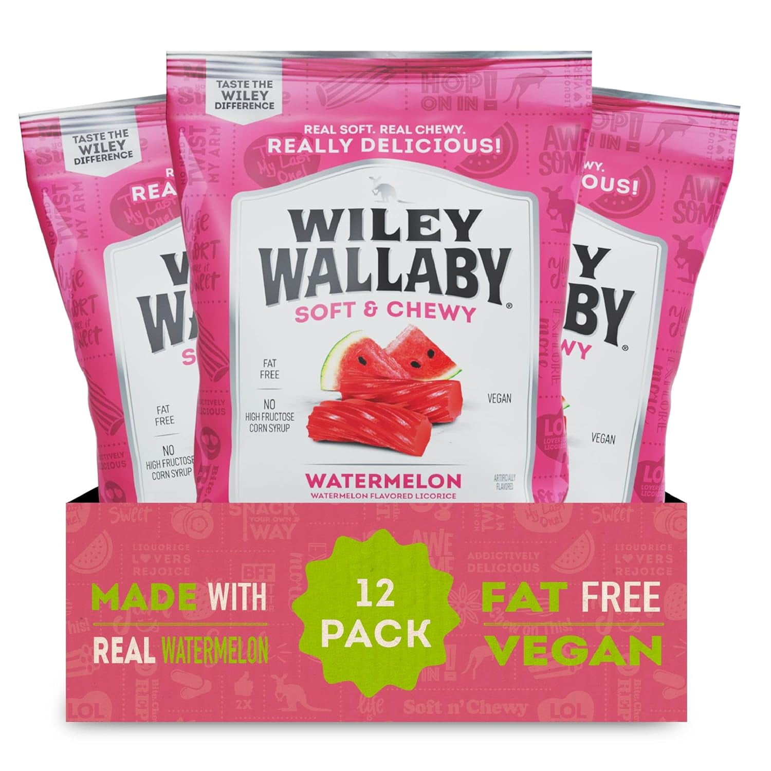 Licorice 4 Ounce Classic Gourmet Soft Watermelon Licorice Candy Twists, 12 Pack