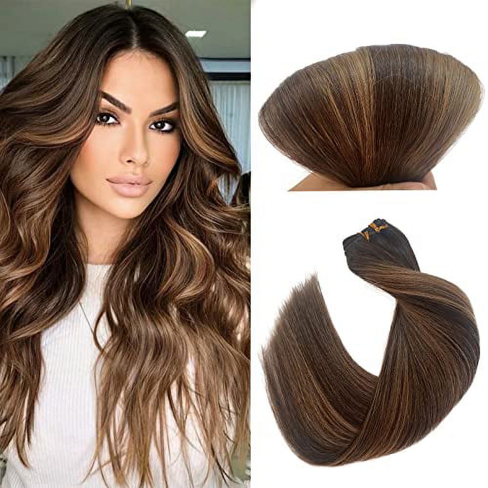 Licoville Sew in Hair Extensions Brown Balayage Hair Weft Extensions