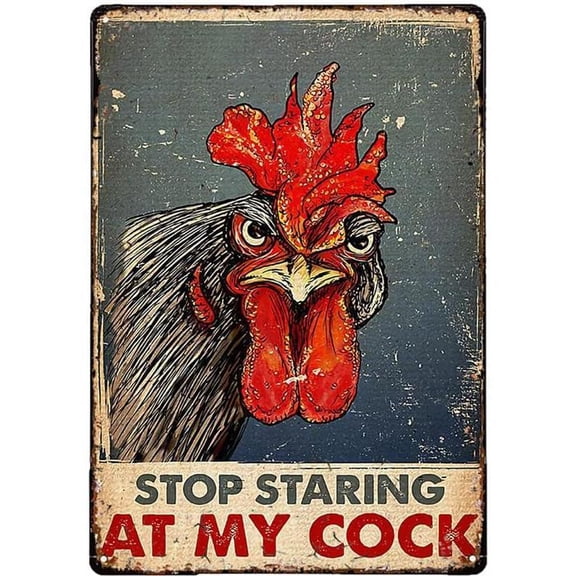Licpact Vintage Metal Tin Sign Chicken Stop Staring At My Cock Farmhouse Sign Funny Wall Signs Chicken Coop Decor for Home, Farm & Kitchen Rustic Poster Art Decor 8x12 Inch Room
