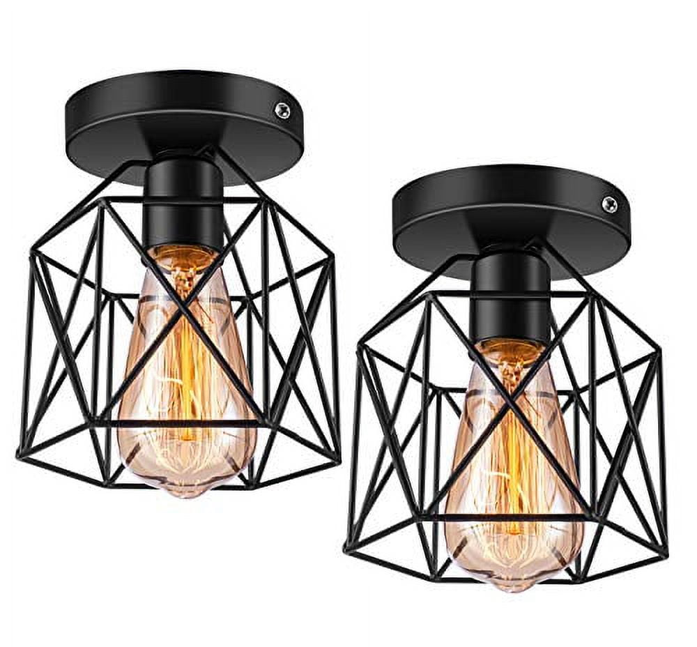 Black Industrial LED Semi-Flush Mount Ceiling Light, 2-Pack