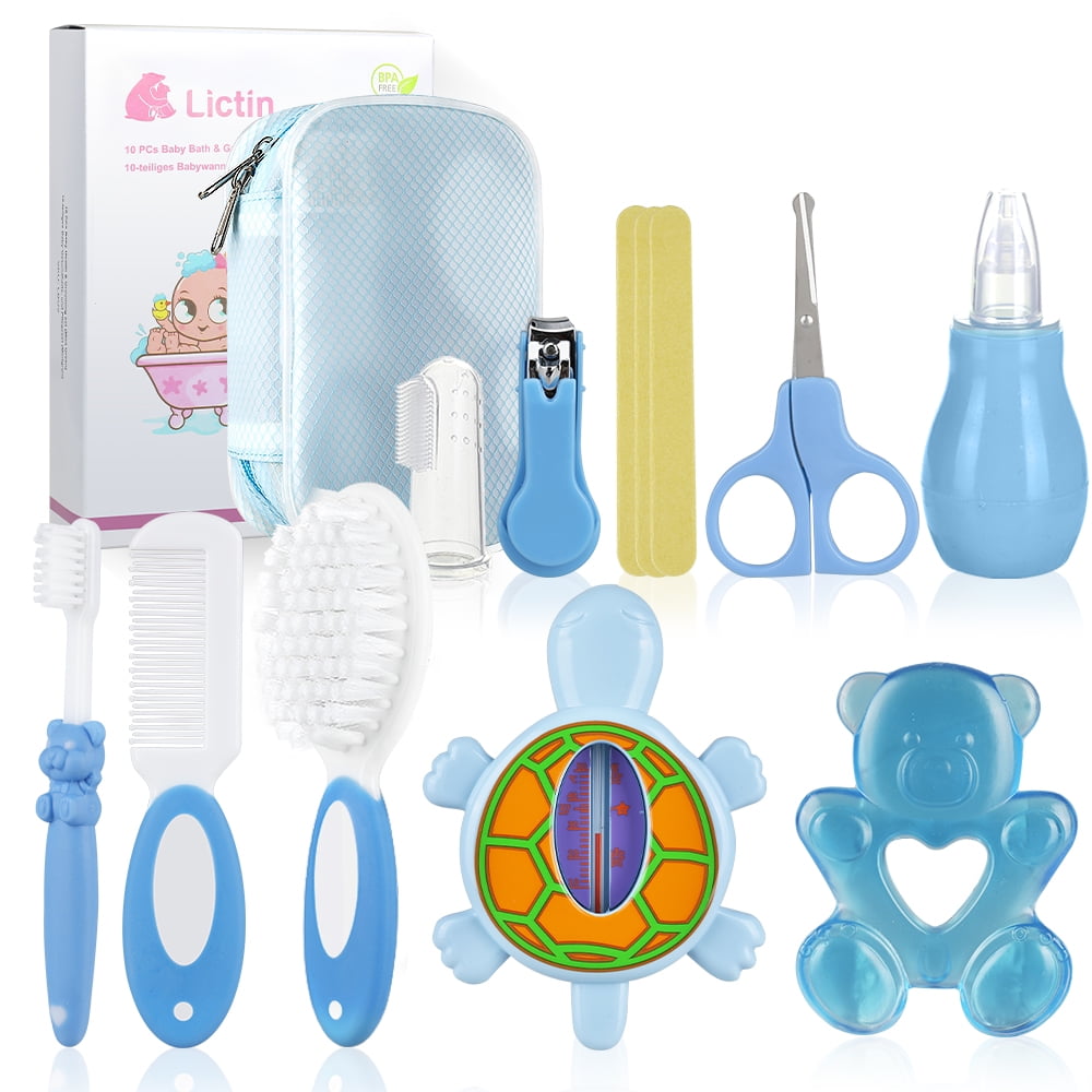 Lictin 12-in-1 Baby Grooming & Healthcare Kit - Portable Safety Care Set with Bath Thermometer, Brush Comb & Nail Clippers - Newborn Essentials for Nursery, Baby Shower Gift Boys Girls, Blue