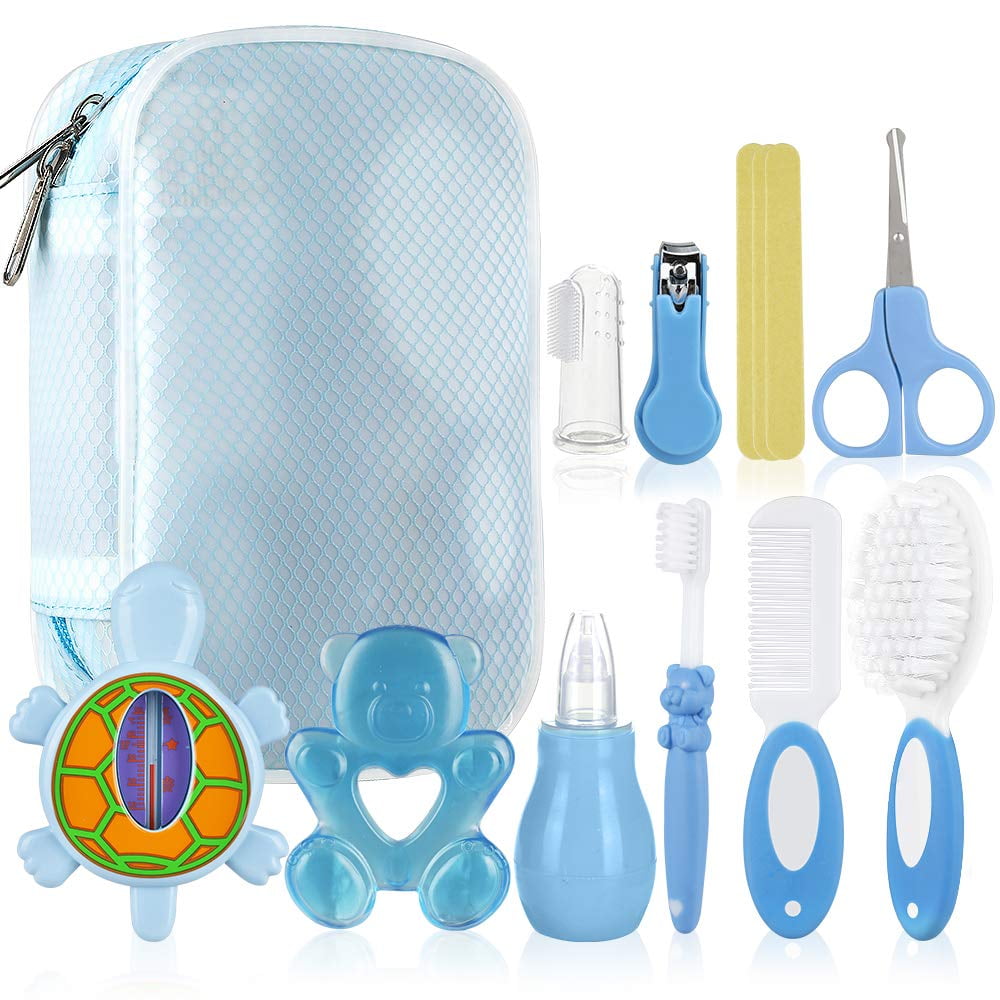 Lictin 12-in-1 Baby Grooming & Healthcare Kit - Portable Safety Care Set with Bath Thermometer, Brush Comb & Nail Clippers - Newborn Essentials for Nursery, Baby Shower Gift Boys Girls, Blue