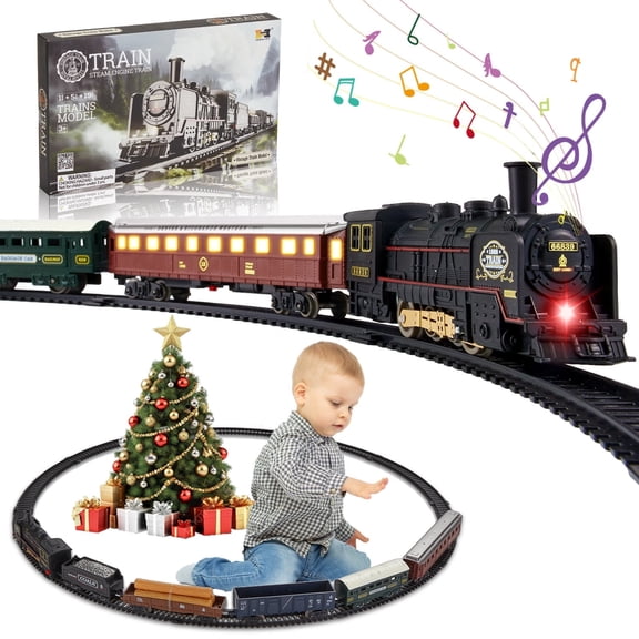 Lilian&Gema Electric Train Sets for Kids, Train Toys for Toddlers with Lights & Sound, Train Tracks Play Set with 5 Cars, Gifts for Boys Girls 3 4 5 6+ Years Old