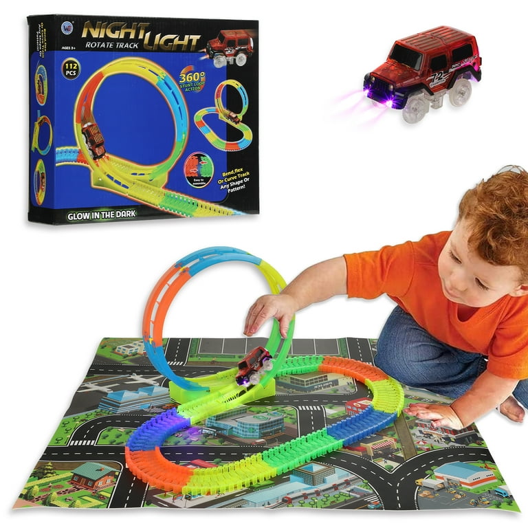 Lictin Glow Race Car Tracks Toys for Kids, 114pcs LED Light Race