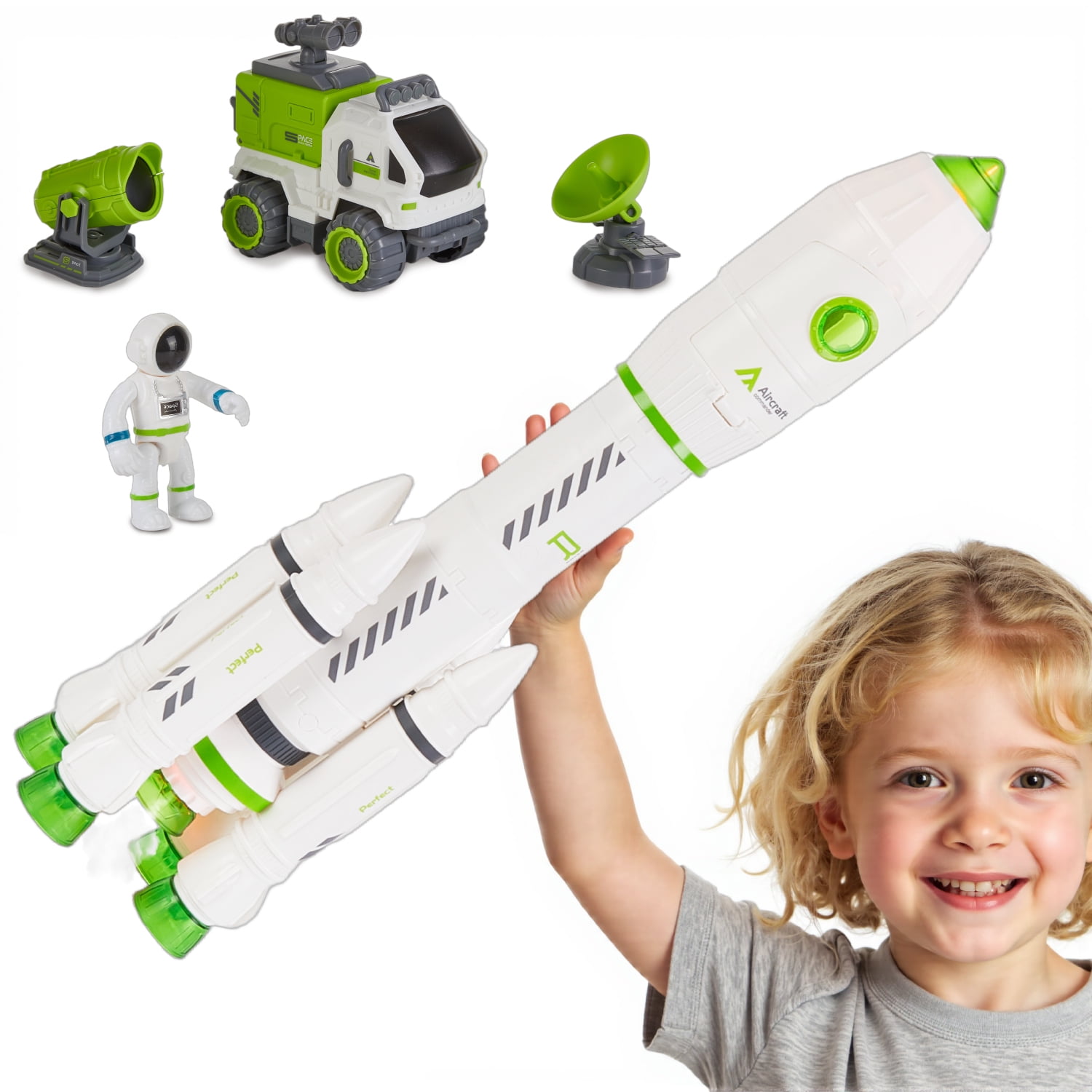 Space Rocket Toys for Kids, Lictin Spaceship Toys with Rocket Ship, Astronaut and Space Rover, Rocket Ship Toys with Light & Sound, Gift for Boys Girls 2 3 4 5 Years Old