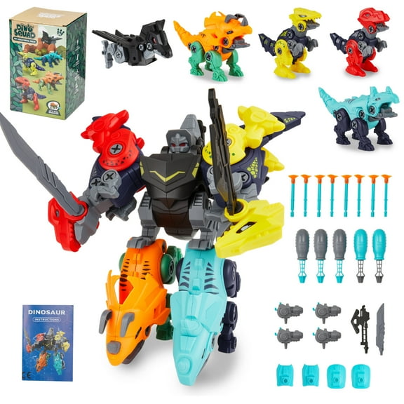 Lictin Take Apart Dinosaur Toys for Kids, 5-in-1 Dinosaur Transform Robot Toys, Building Construction Educational Toys with Catapult, Birthday Christmas Gift for Boys 3 4 5 6 7 Years Old