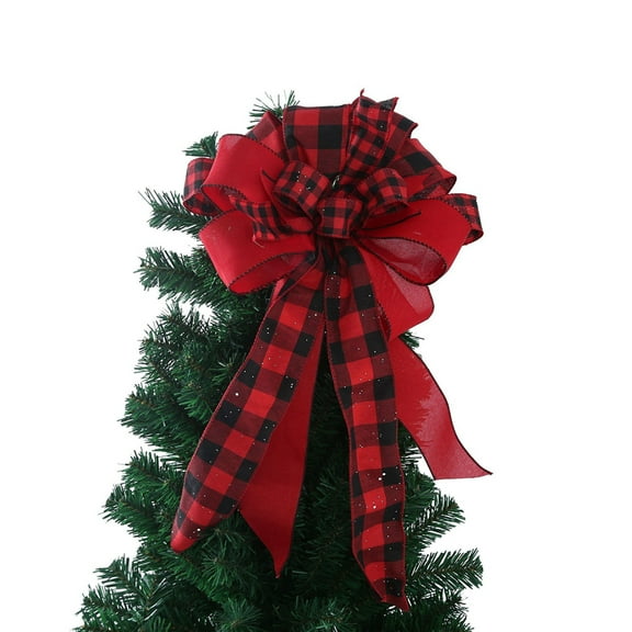 Licupiee Christmas Bows Tree Topper Red Black White Plaid Buffalo Ornaments for Wreath Burlap Rustic Farmhouse Decor