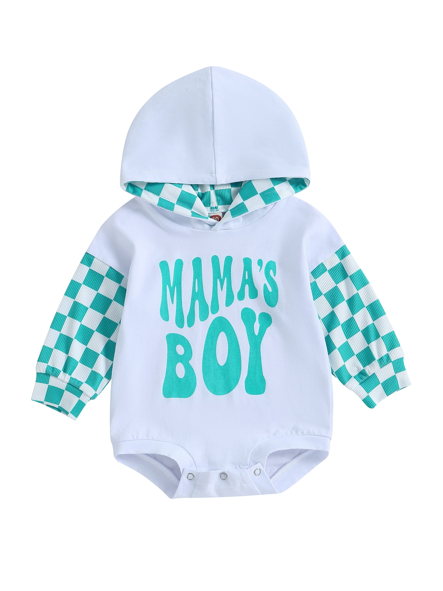 Licupiee Infant Baby Boys Hooded Romper Long Sleeve Letter Print Plaid