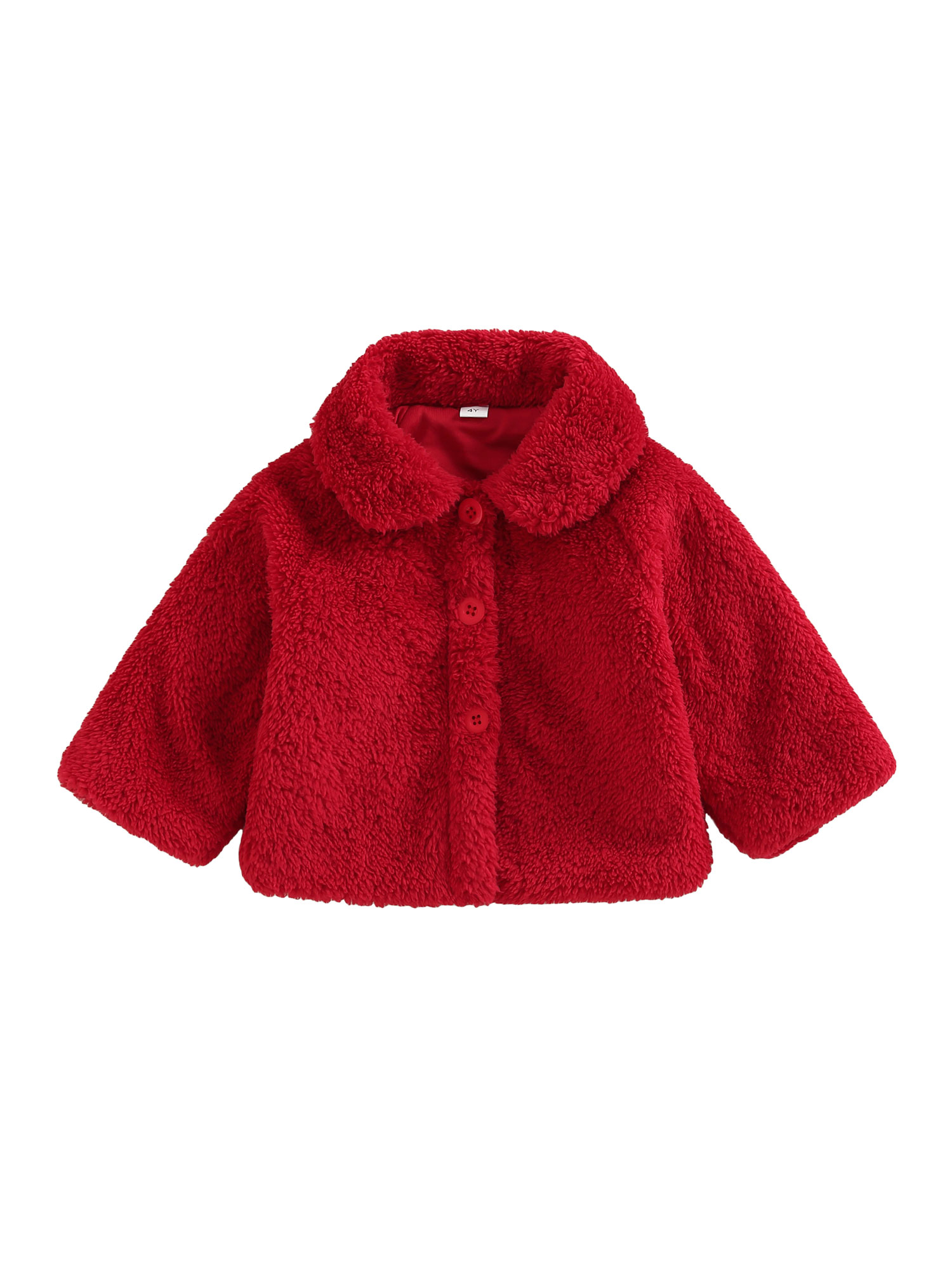 Licupiee Infant Newborn Baby Girl Plush Coat Warm Lapel Long Sleeve Button Down Red Plush Jacket Fall Winter Outwear - image 1 of 6