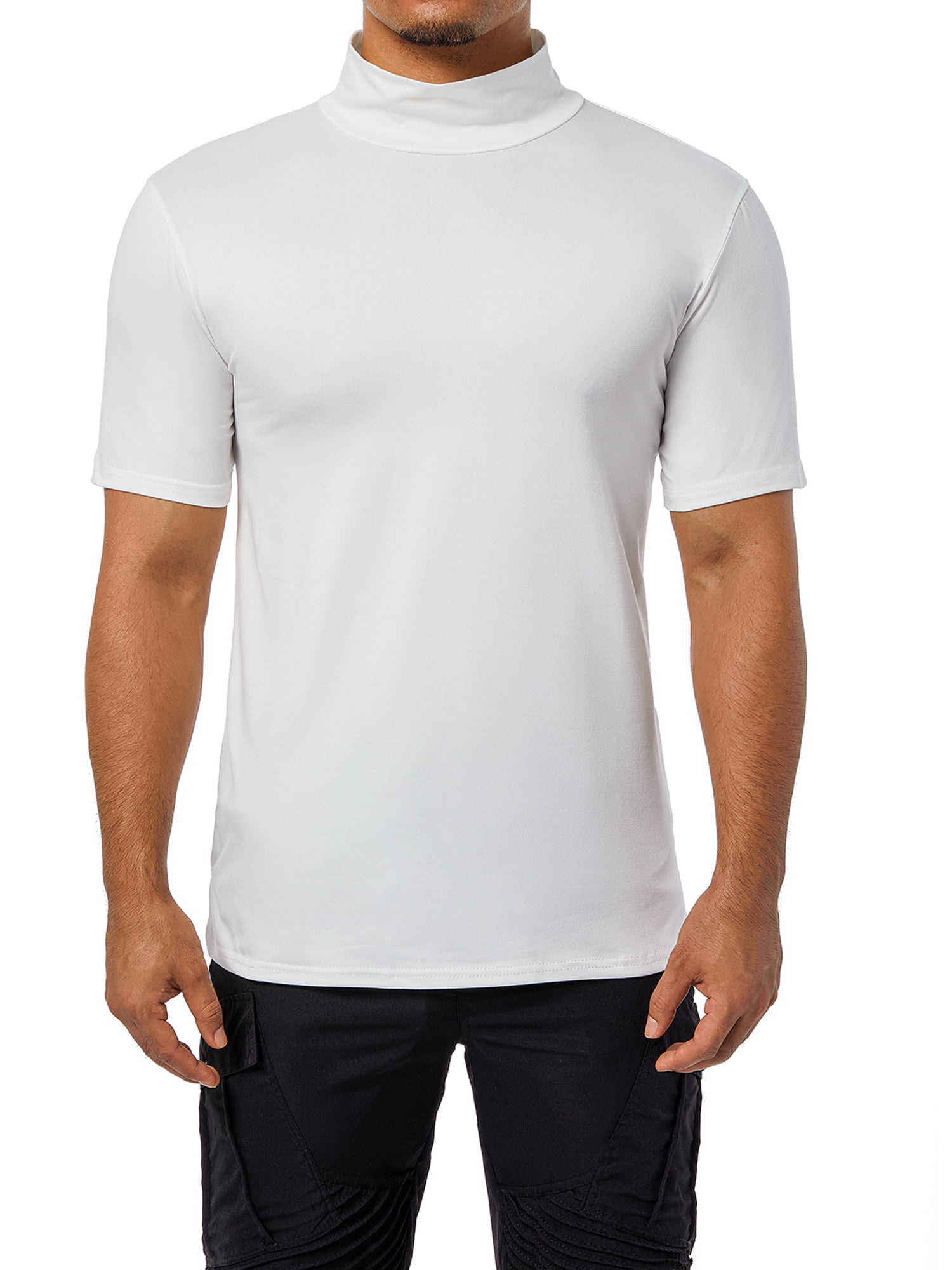 Licupiee Men Basic Mock Turtleneck TShirt Solid Short Sleeve Pullover Undershirt Stretch