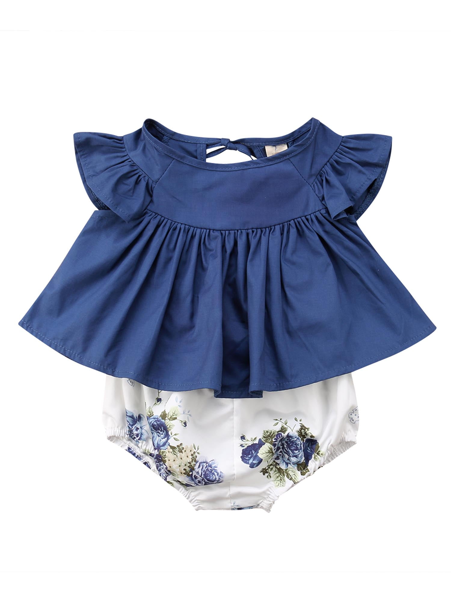 Licupiee Newborn Baby Girl Floral Ruffle Sleeveless Denim Dress ...