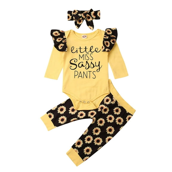 Licupiee Newborn Baby Girls Floral Fall Outfit Long Sleeve Ruffle Romper Bodysuit Sunflower Leggings Pants Clothes 0-18 Months