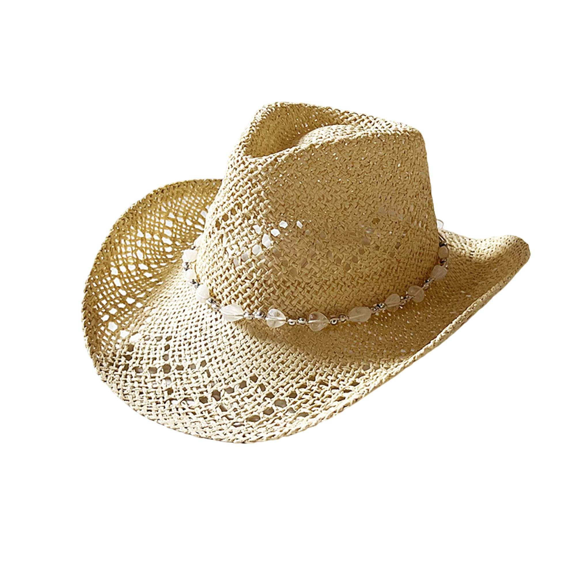 Licupiee Straw Cowboy Hat for Women with Beaded Trim and Shapeable Brim — free download
