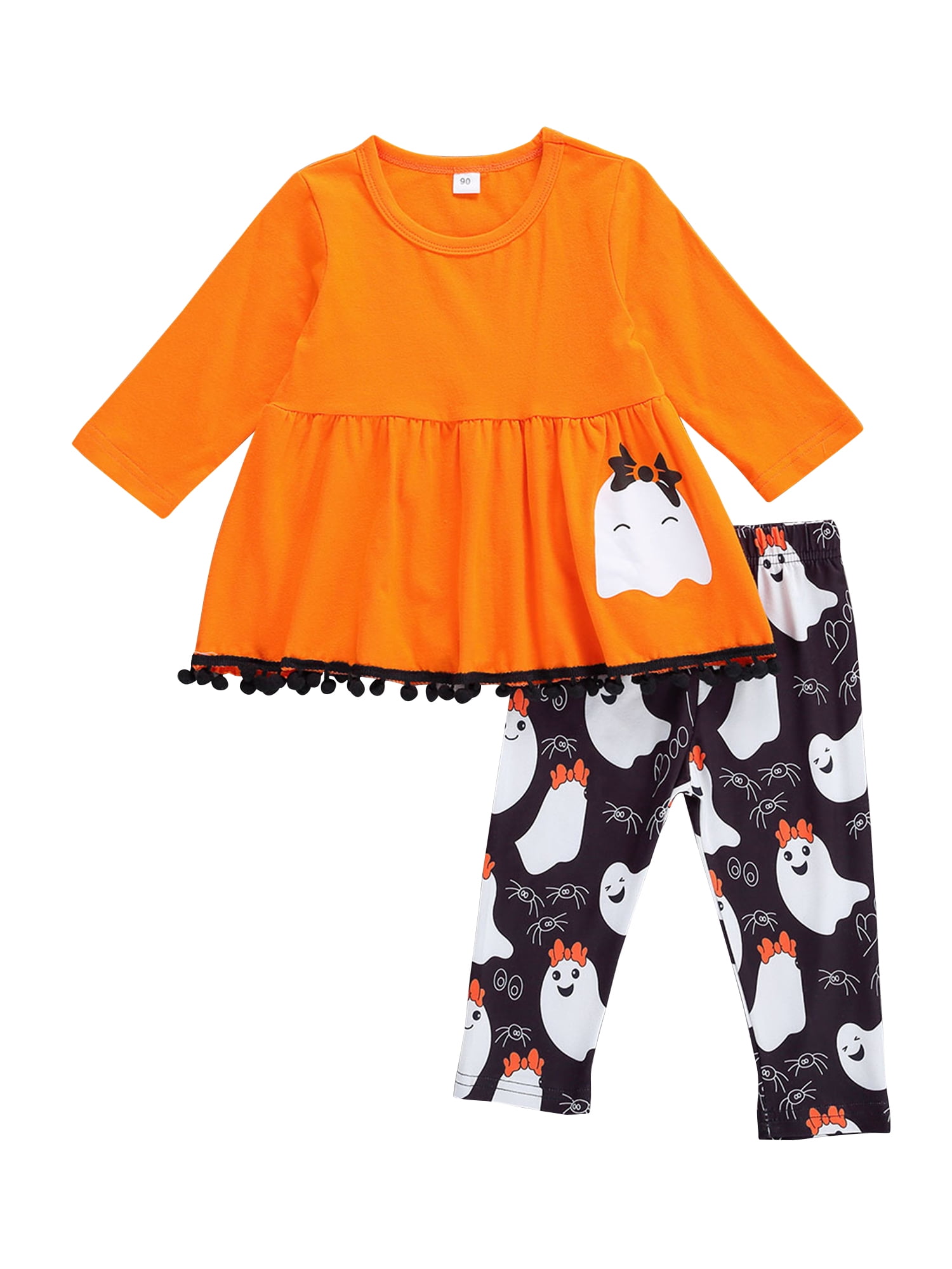 Licupiee Toddler Baby Girl Halloween Outfits Pumpkin Ghost Print Long