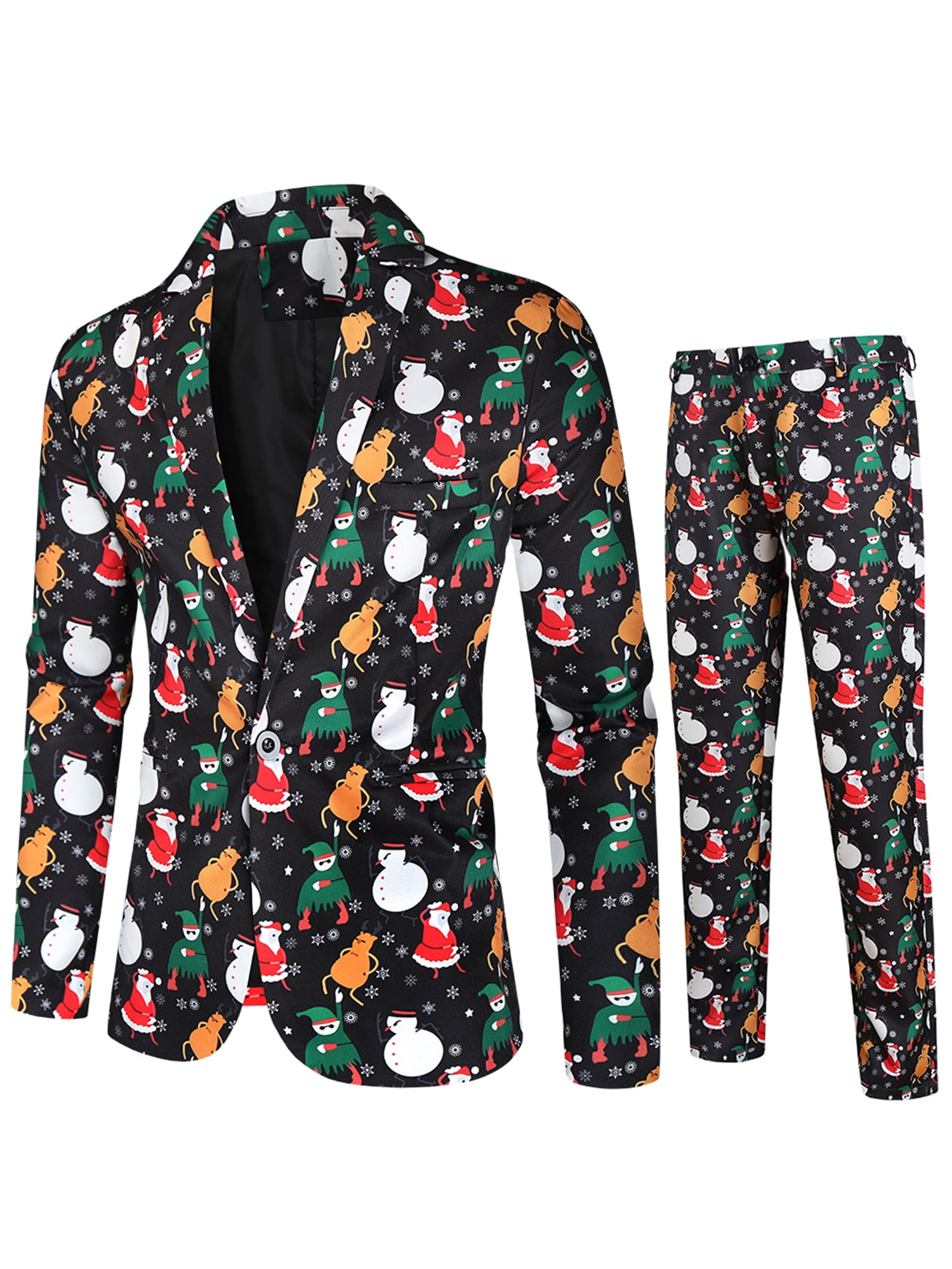 Licupiee Tuxedo Suits for Men 2 Piece Regular Fit Suit Snowfalke Santa ...