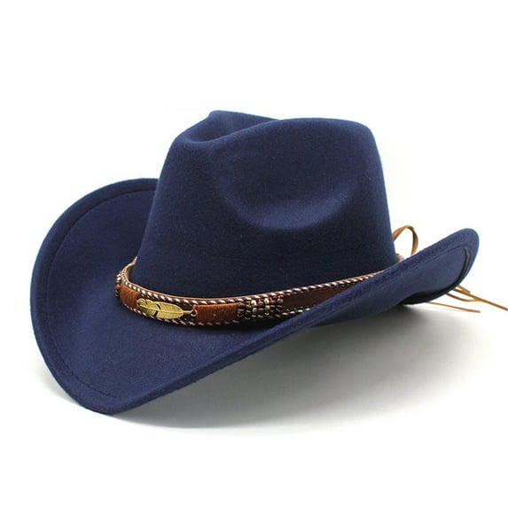 Licupiee Western Cowboy Hat Wide Brim Outdoor Fedora Hat Wool Felt Bowler Cap Classic Vintage Bowler Hat for Adults