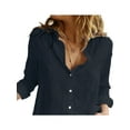 thumbnail image 1 of Licupiee Women Cotton Linen Oversized Baggy Button Down T-Shirt Blouse Tops Ladies Vintage V-Neck Tunic Tops Basic Tee, 1 of 5