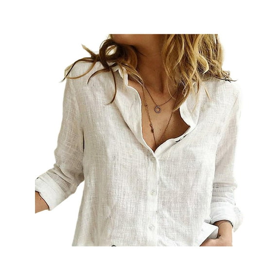 Licupiee Women Cotton Linen Oversized Baggy Button Down T-Shirt Blouse Tops Ladies Vintage V-Neck Tunic Tops Basic Tee