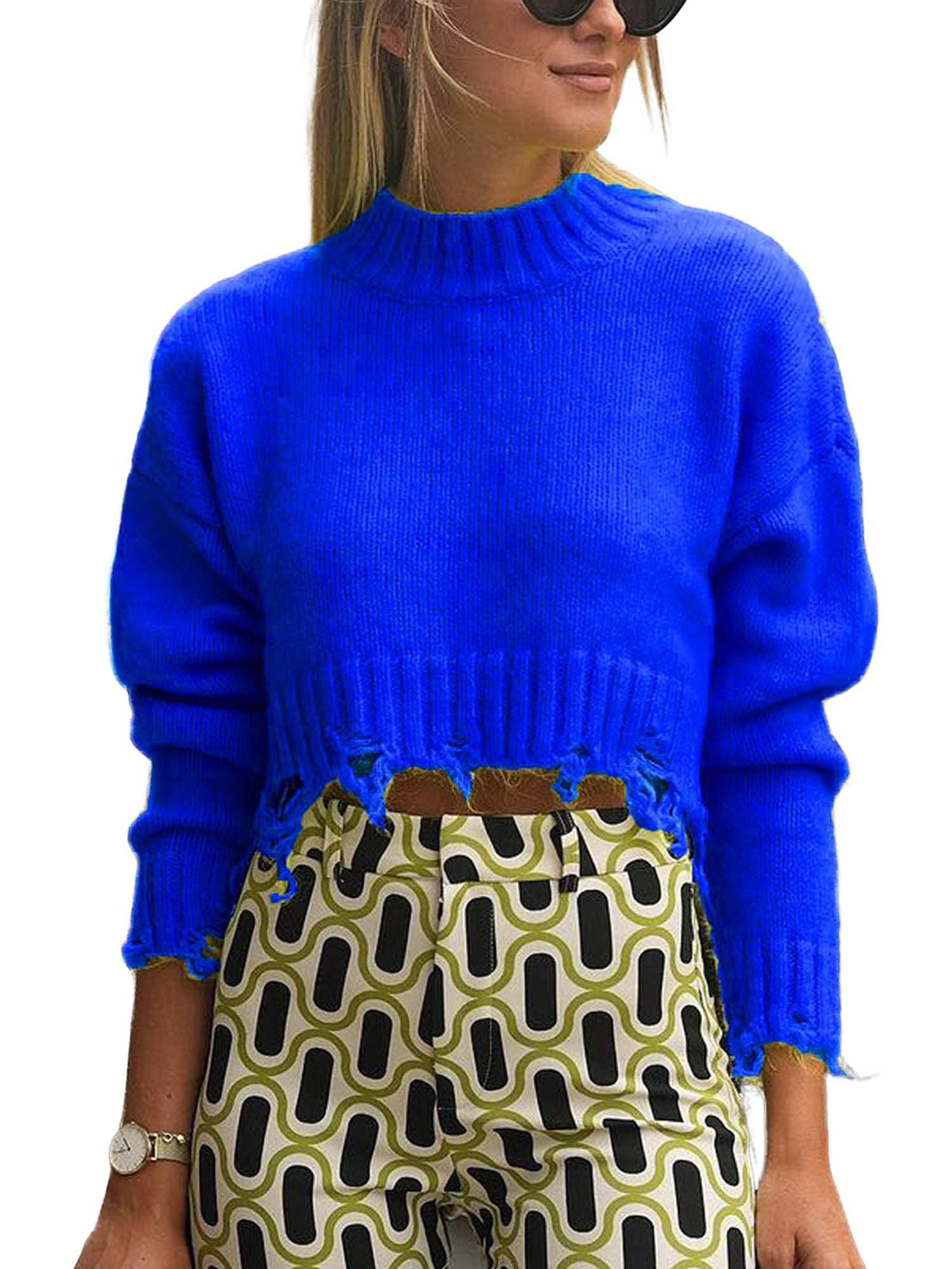 Cropped top ripped sweater