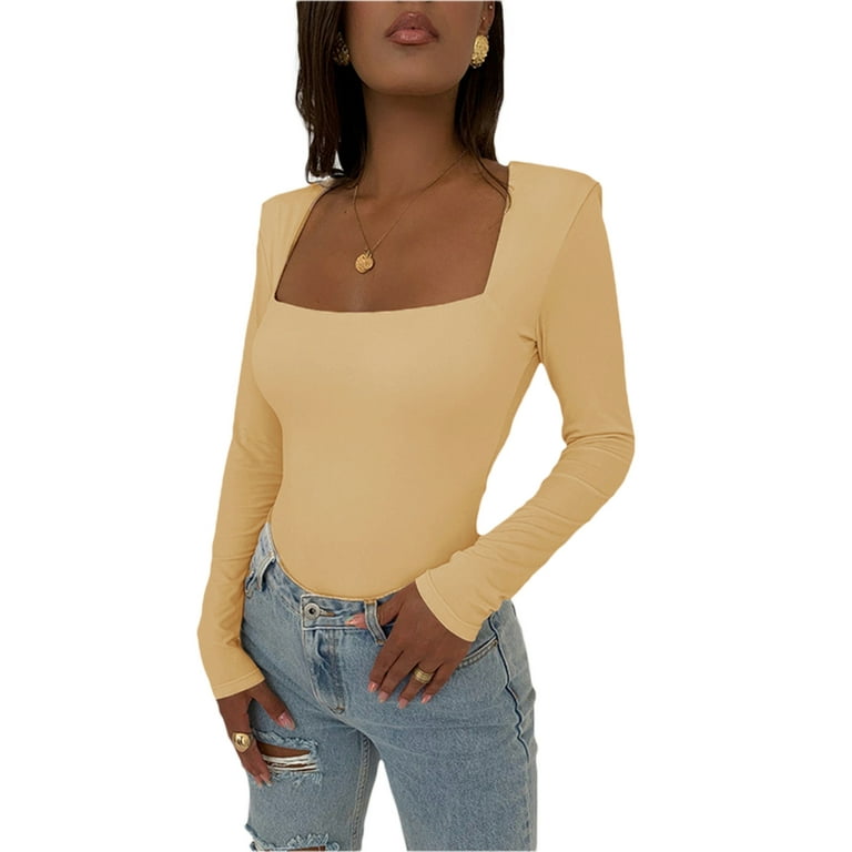 Women Long Sleeve Bodycon Basic Top Casual Solid Color Round Neck Tie-Up  Low-Cut T-Shirt Spring Autumn Slim Streetwear