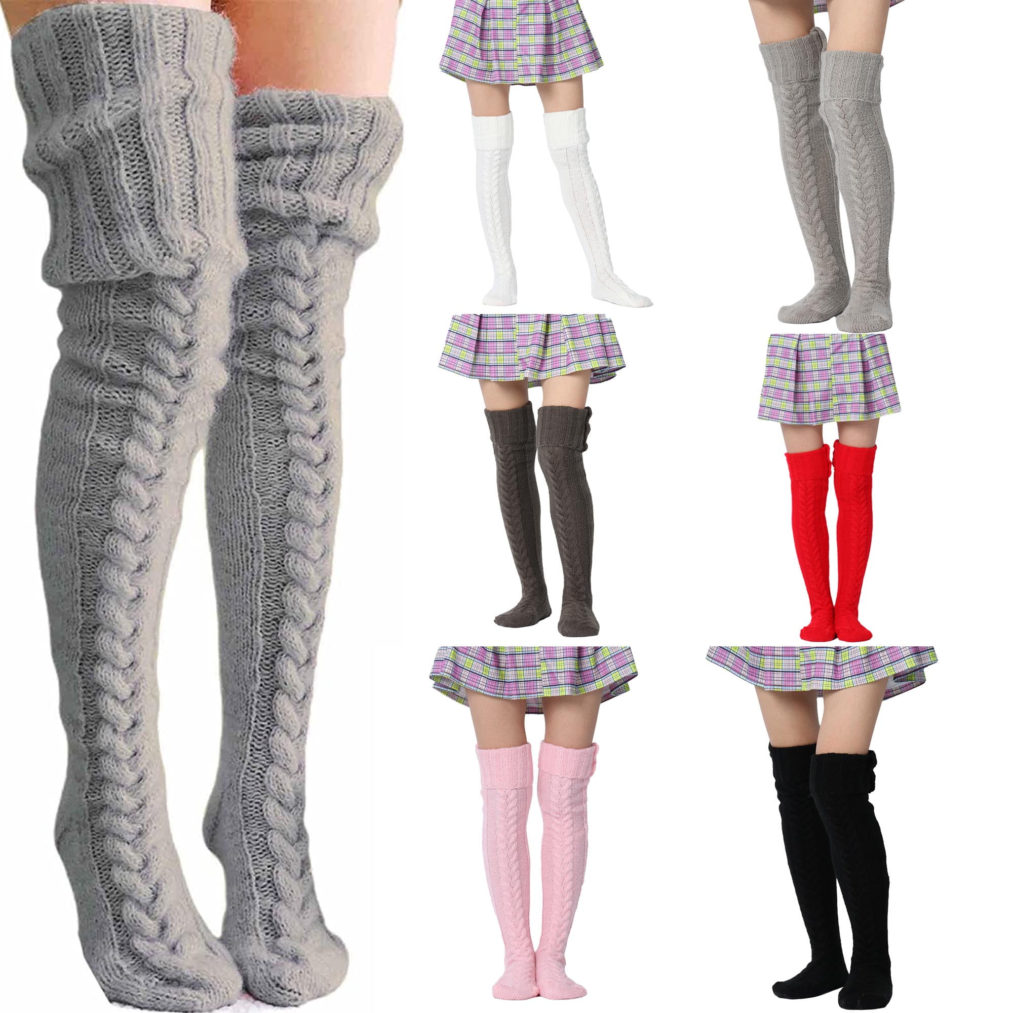 Licupiee Women Thigh High Socks Leg Warmers Socks Boots Over Knee High Sock Cable Knit Socks Long Boot Leg Warmer Stockings Walmart
