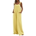 thumbnail image 1 of Licupiee Women Wide Leg Overalls Sleeveless Jumpsuits Loose Solid Color Suspender Comfy Baggy Button Rompers with Pockets, 1 of 6