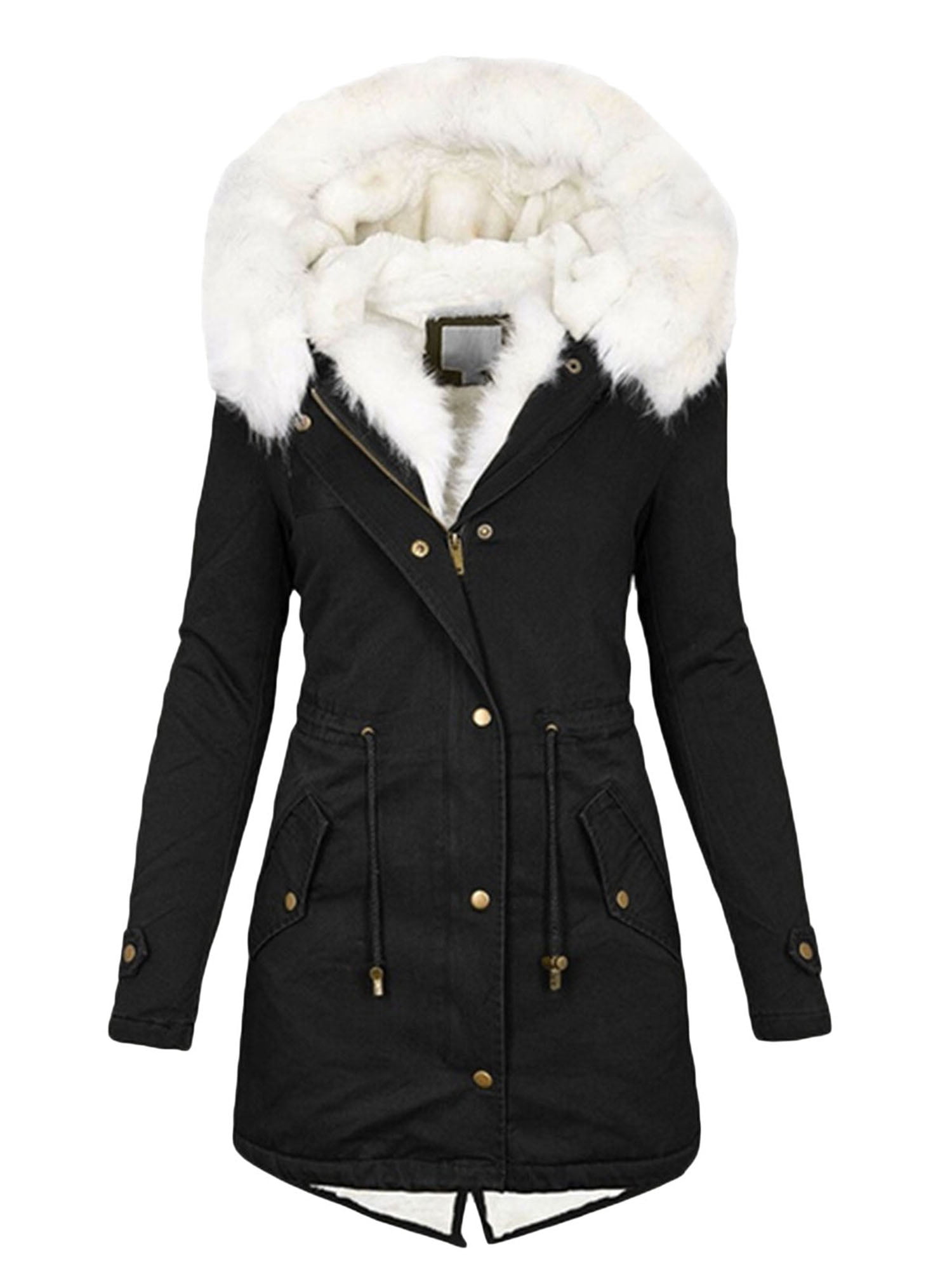 Licupiee Women Winter Hooded Thicken Puffer Coat Long Sleeve Zipper ...