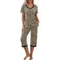 thumbnail image 1 of Licupiee Women Casual Homewear Summer Pajama Set Short Sleeve V Neck T-shirt and Capri Pants Sleepwear Lounge Suits, 1 of 7