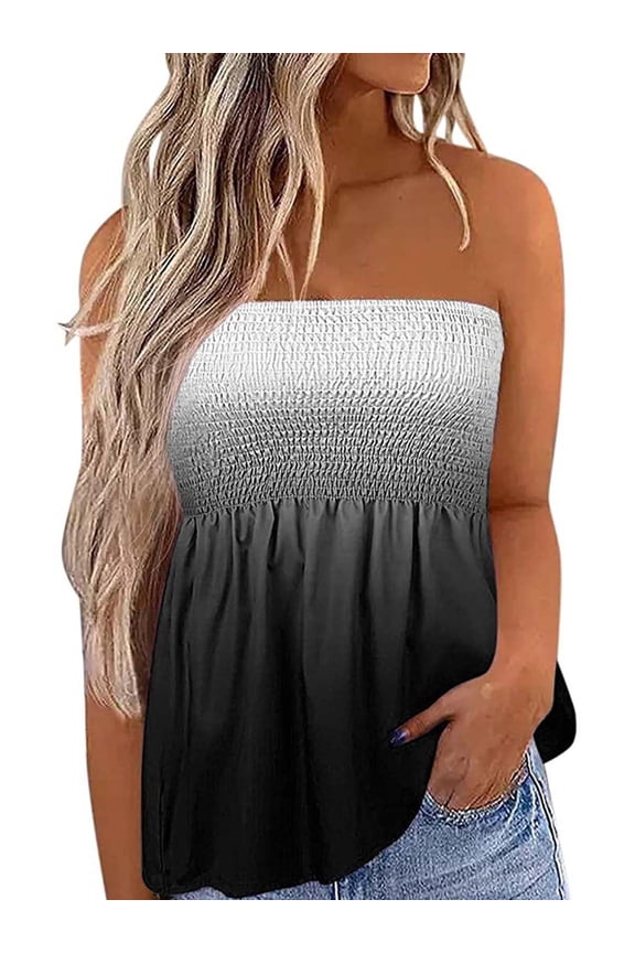 Women's Tube Top Shirt Strapless Blouse Pleated Backless Stretchy Tunic Tanks Shirt Tops
