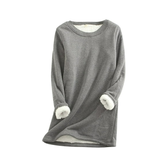 Licupiee Women's Warm Sherpa Lined Sweatshirt Pullover Crewneck Long Sleeve Fleece Lined Shirts Loungewear Tops Winter