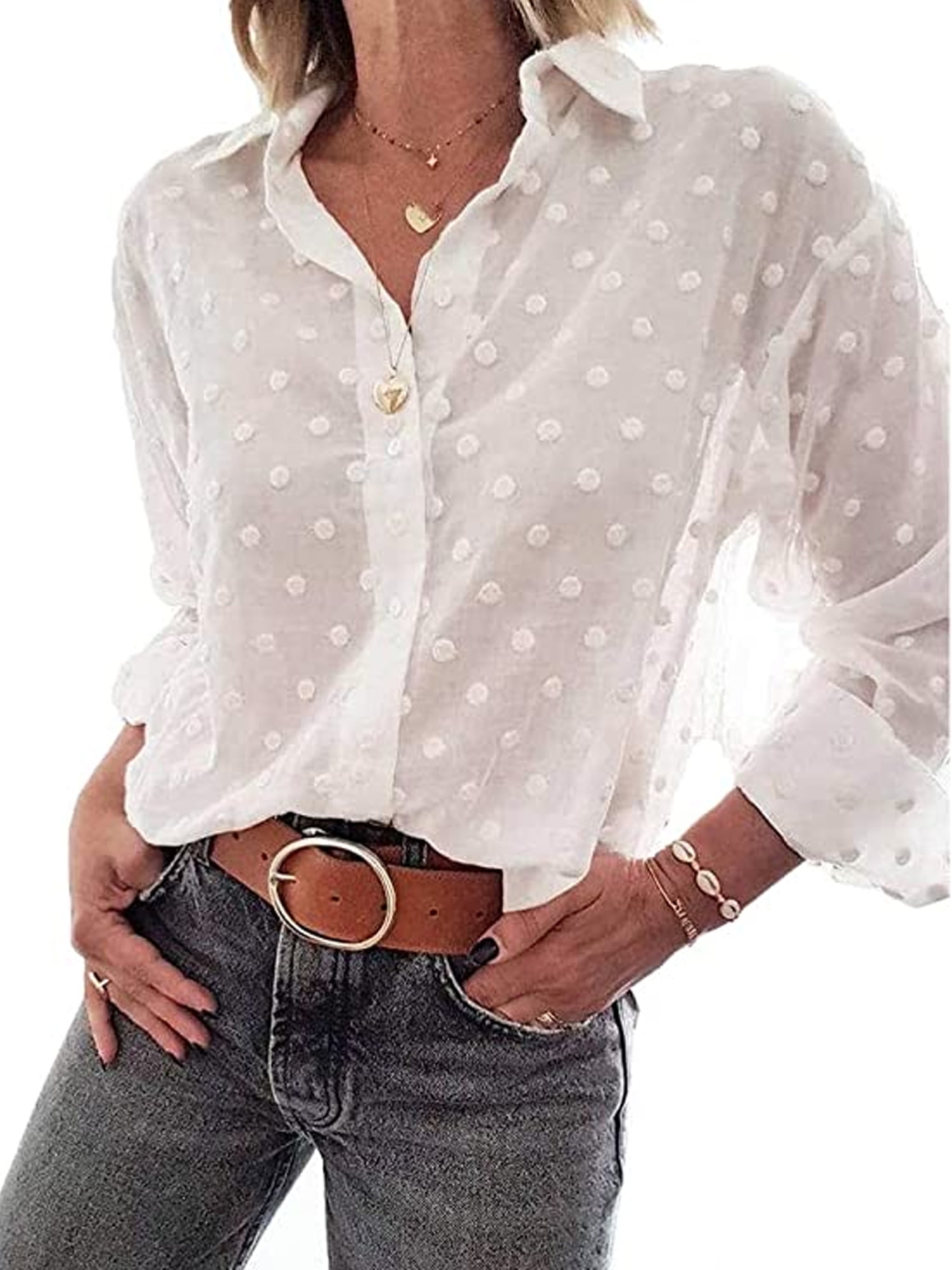 sheer polka dot long sleeve top