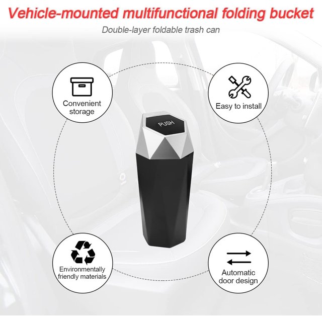 RuiKewith Lid, Mini Portable Auto Garbage Can, Small Leakproof Diamond