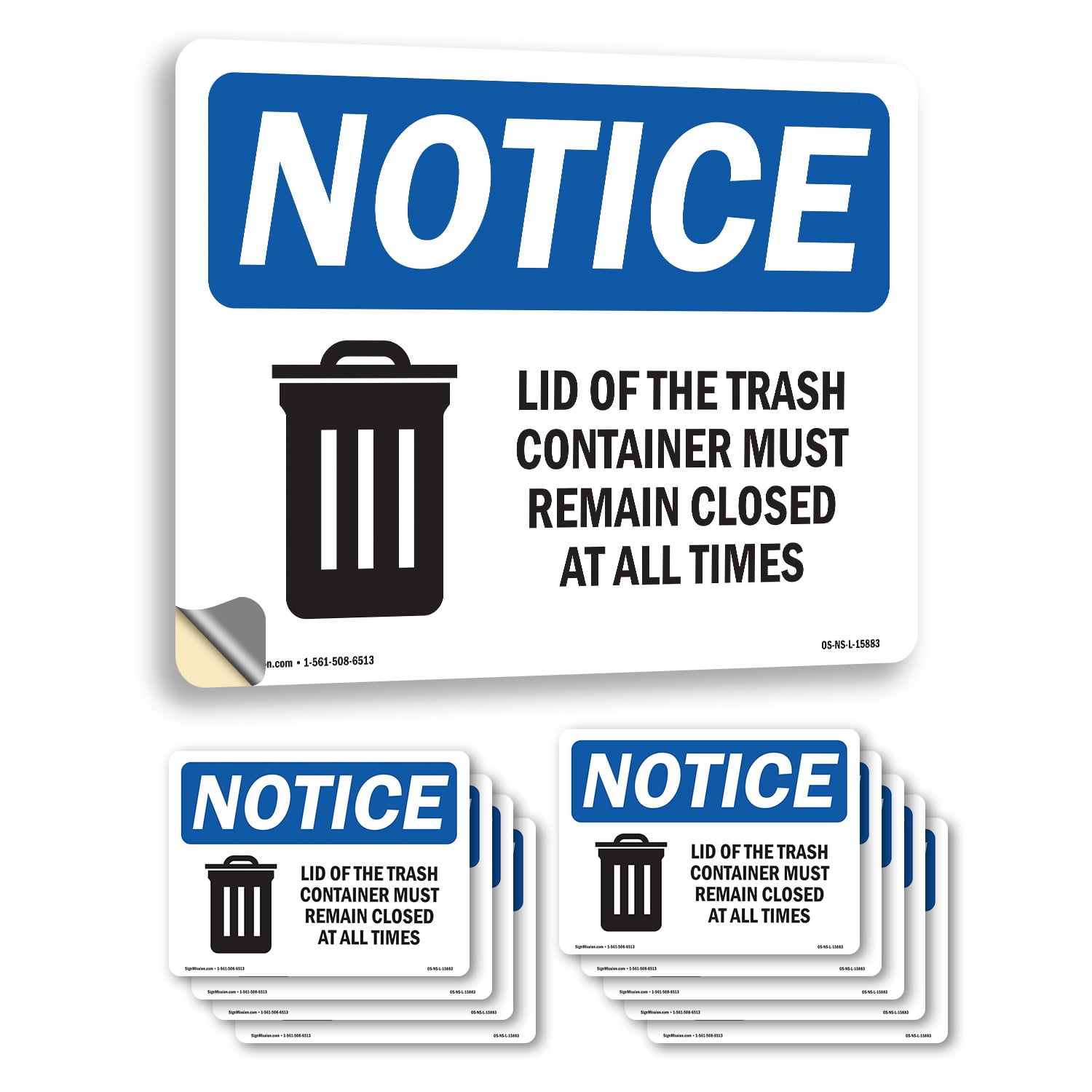 Lid Trash Container Remain Closed All Times OSHA Notice Vinyl Decal ...