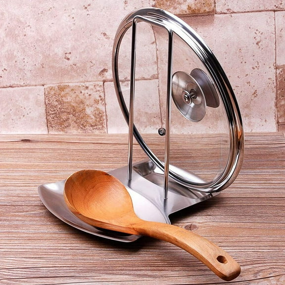 Lid and Spoon Rest Shelf,304 Stainless Steel Pan Pot Cover Lid Rack Stand Organizer, Pan Lid Organizer Storage Soup Spoon Rests Utensils Kitchen Tool