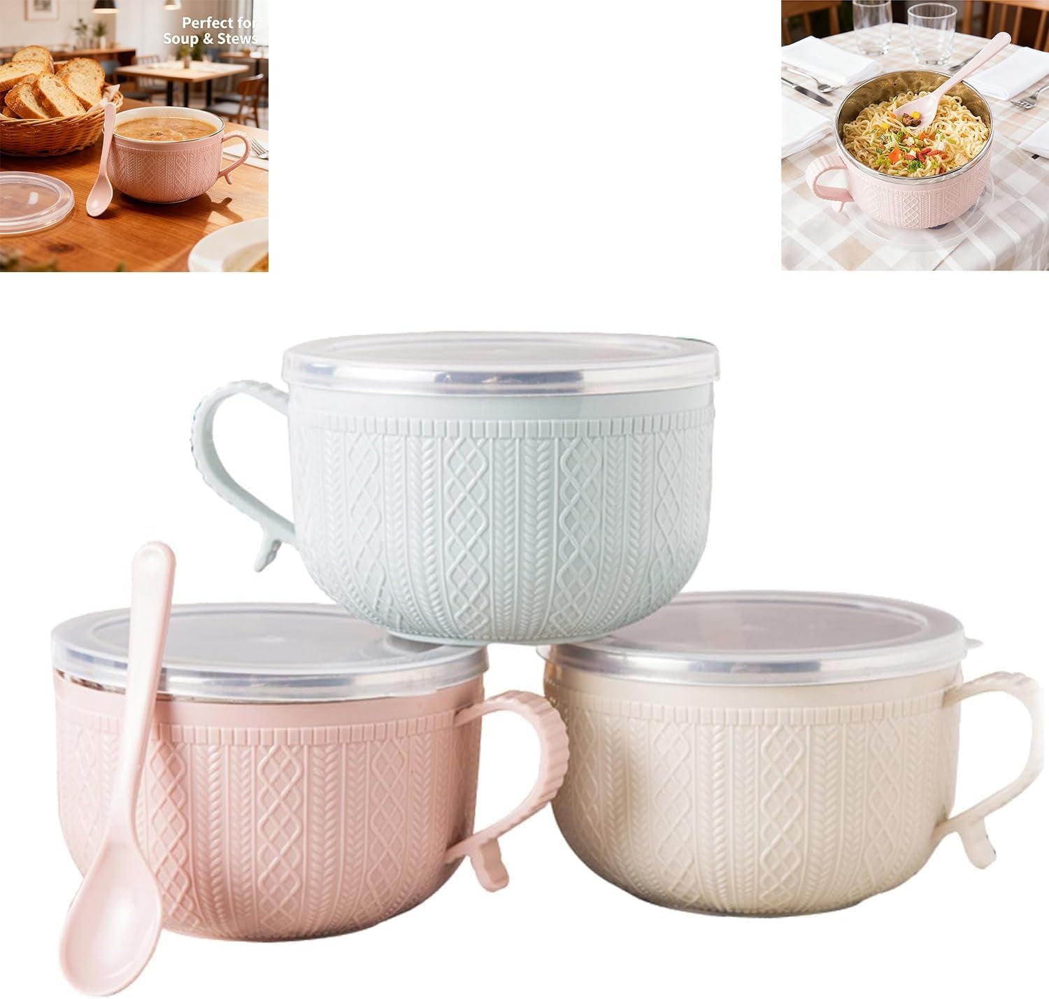 Lid-covered mugs, 25 oz., lid-covered soup mugs, soup mugs with handles ...