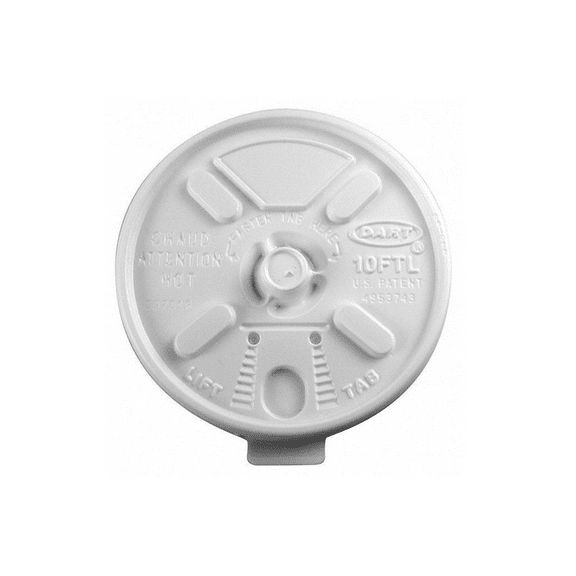Lid for 10 oz. Hot Cup, Flat, Lock Back Tear Tab, White, Pk1000