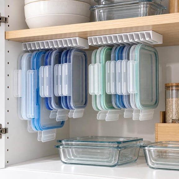 LidLoft 10-Slot Lid Organizer for Food Container Covers, Under-Shelf Cabinet Storage Holder with Upright Dividers and Dual Mounting