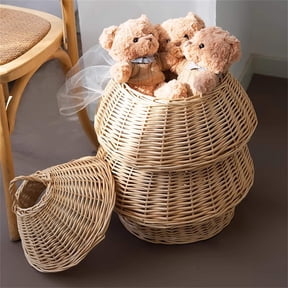 Lidded Handwoven Rattan Storage Basket, Wicker Christmas Tree Organizer Bin, Multi Purpose Laundry & Toy Storage Basket, Container for Rest Spaces, Bedroom Home Decoration (23.62*18.11in)