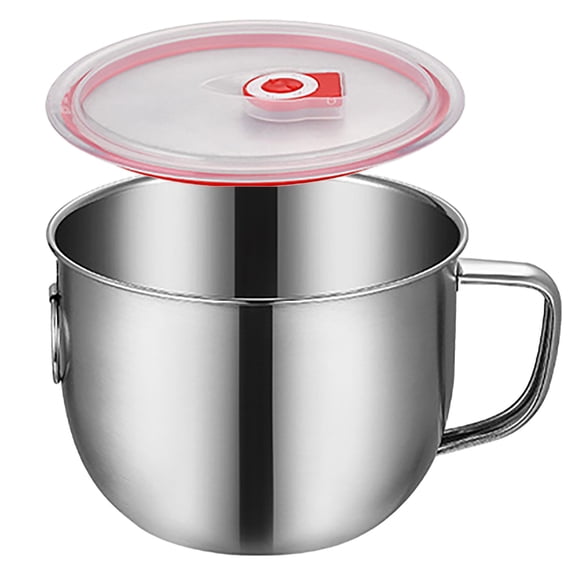 Lidded Leakproof Stainless Noodle Bowl Set, Deep Wide Capacity, Rust Resistant Metal, Soup Snack Lunch Storage Container