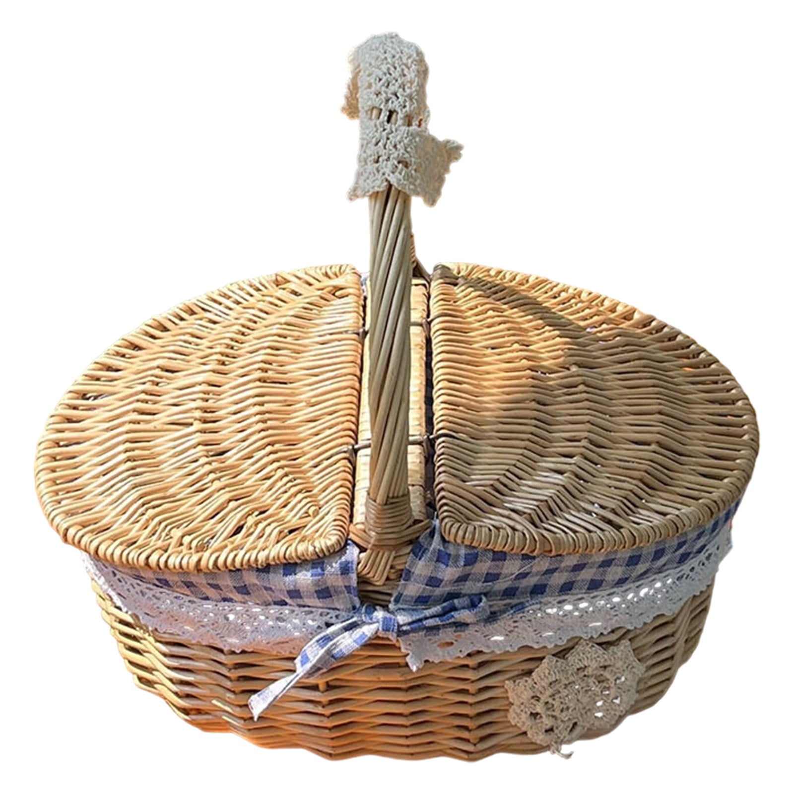 Lidded Oval Picnic Basket, Multi Functional Handle Basket, Ideal for Outdoor Adventures, Photography, Home Decor, Gift Basket for Valentine's Day, Easter, Parties & Celebrations, 10x7x5.9in