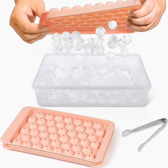 Lidded Round Ice Cube Tray - Leakproof Silicone Mold for Crystal Clear Ice (Single Tray, Freezer Safe)