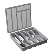 Lidded Silverware Organizer Tray. For Kitchen Drawer & Countertop. Container With 6 Compartments. Holds Spoons Forks & Cutlery. Rack Home Decor Easy To Use
