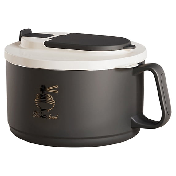 Lidded Stainless Steel Ramen Soup Bowl With Spoon, Large Capacity Instant Noodle Mug, Multi-Purpose Food Container, 5.51×4.33 Inch, Vessel for Cereal, Oatmeal and Homemade Soup Storage & Serving