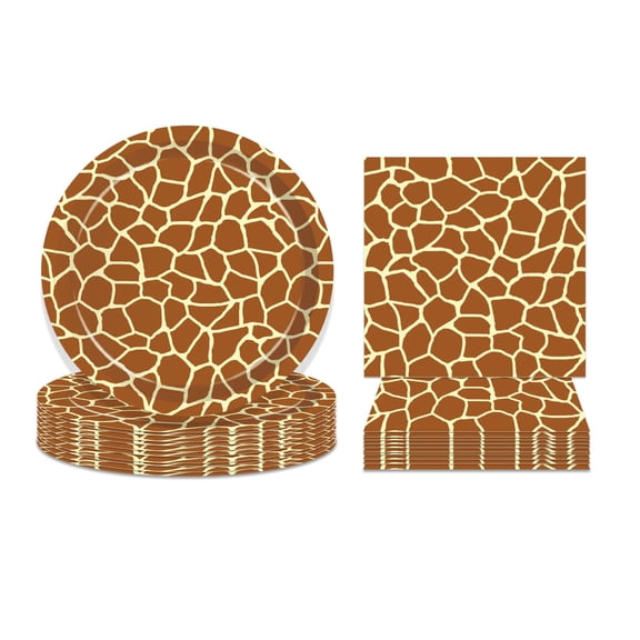 Lide Road Giraffe Themed Party Supplies Giraffe pattern Dessert Plates and Napkins for 24 Guests 64 Pcs Wild Animal Theme Party Decor Disposable Tableware Set Giraffe Paper Plates Cake Plates Napkins