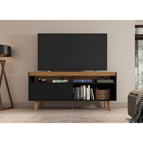 Lider Design Mid-Century Modern Noah TV Stand Sliding Door for TV's up to 58 inches (Black)